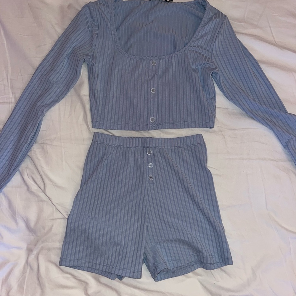 PrettyLittleThing Light Blue Striped Pajama Set
